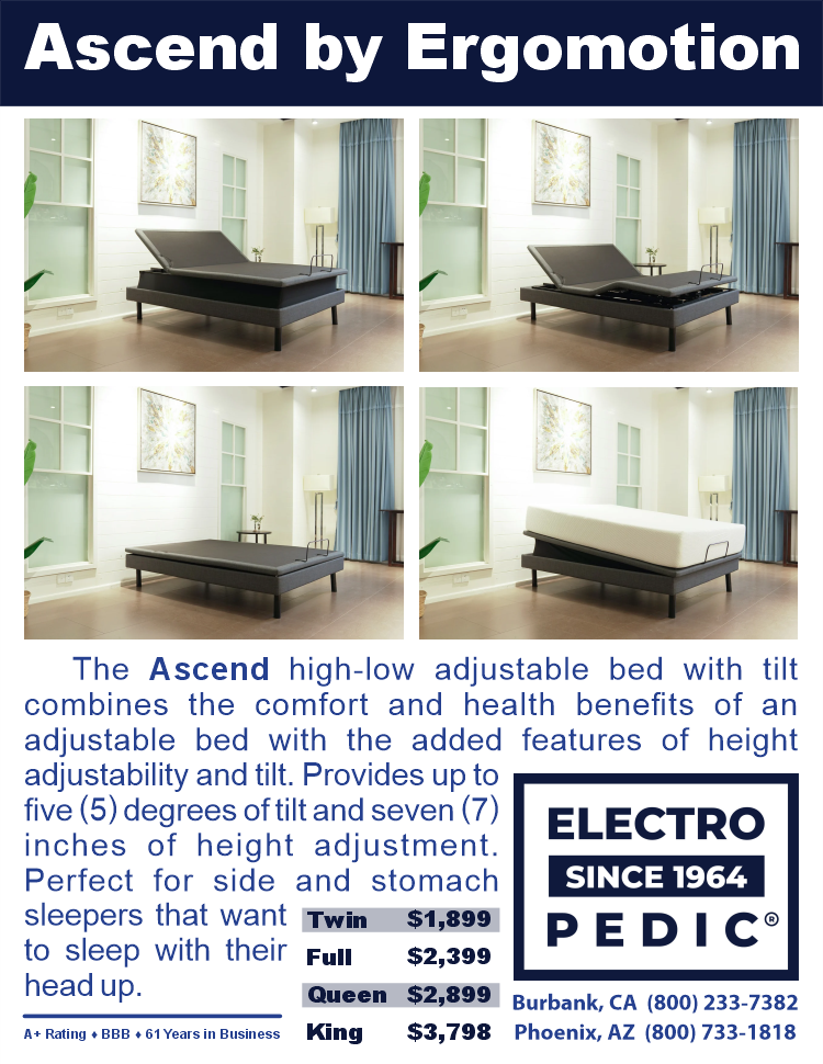 The Ascend Electric Adjustable Bed with 3 motor hi-low and Tilt